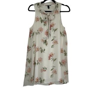 FOREVER 21 Women’s Mini Babydoll Dress White Floral Chiffon Halter‎ Tie Lined M